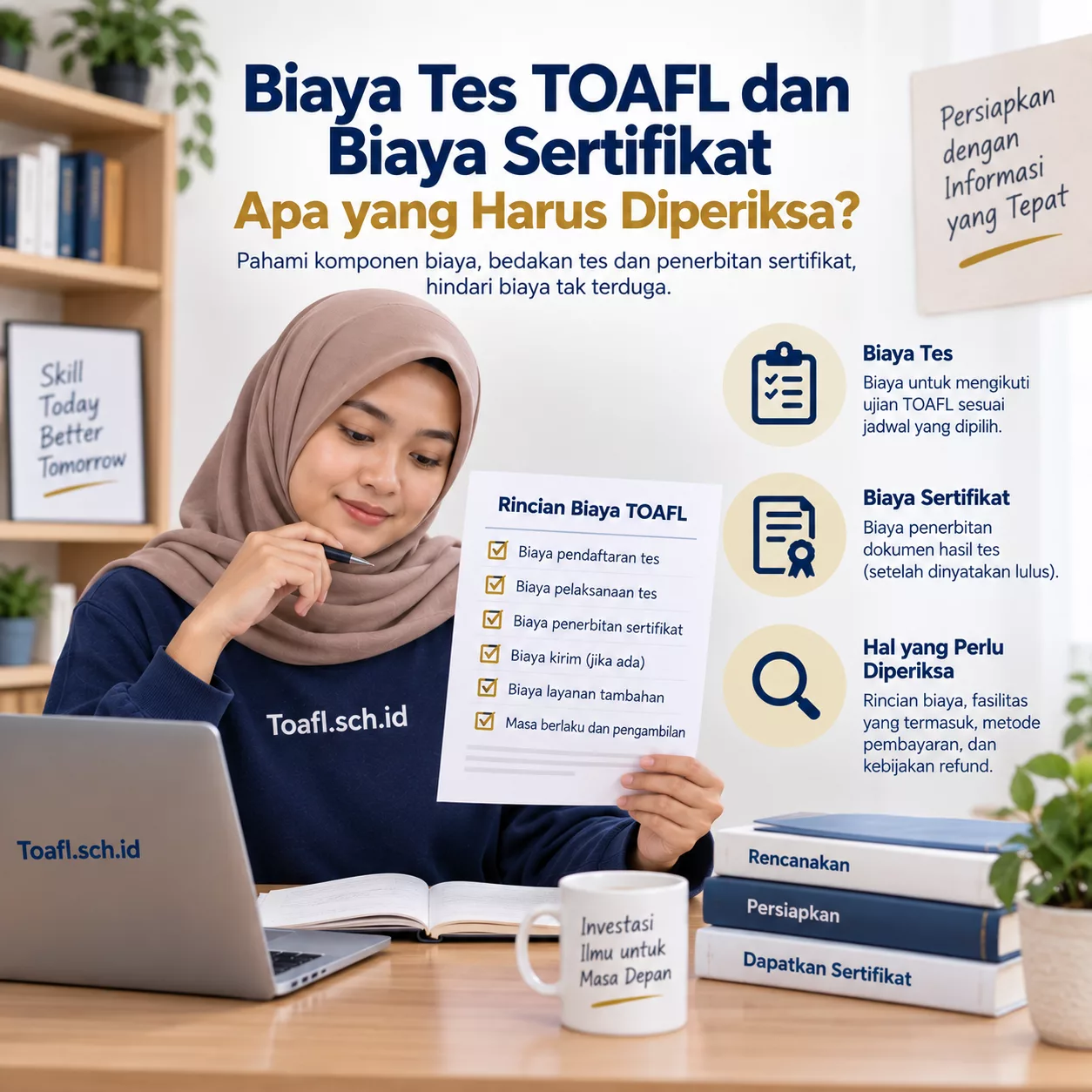 Biaya TOAFL Wajib Cek Ini Sebelum Membayar 1 Calon peserta memeriksa rincian biaya TOAFL, biaya sertifikat, ongkir, dan kebijakan pembayaran sebelum memesan