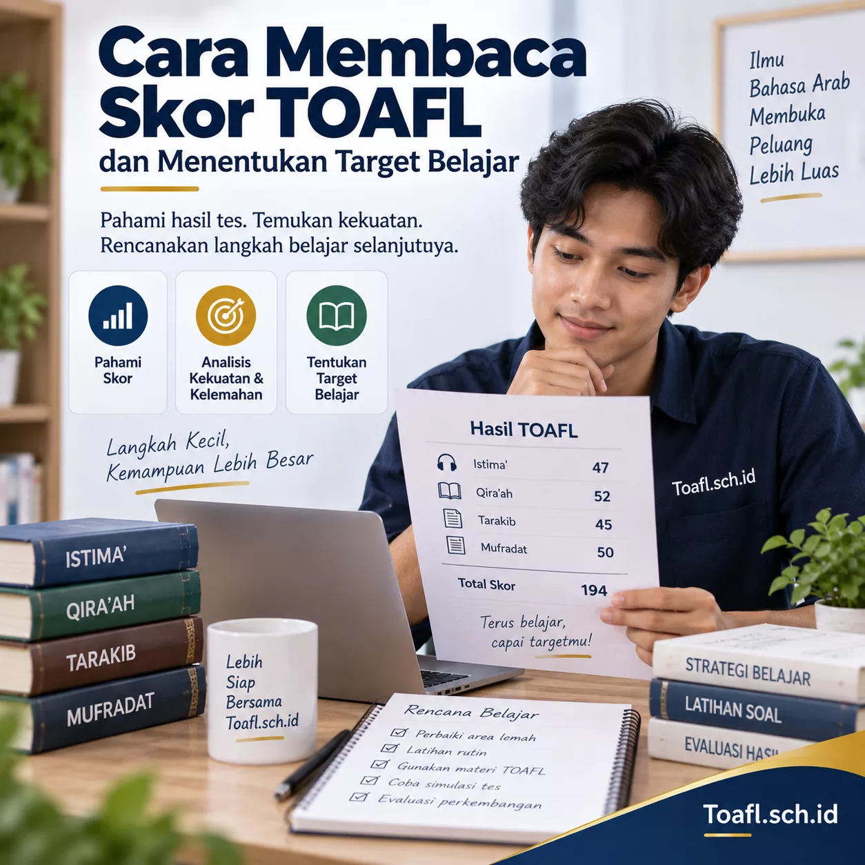Cara Membaca Skor TOAFL dan Menentukan Target Belajar 1 Ilustrasi peserta membaca skor TOAFL dan menyusun target belajar bahasa Arab