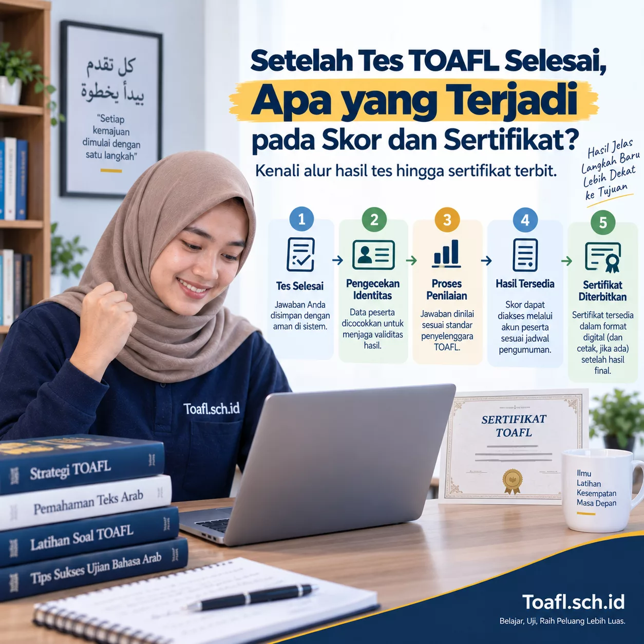 Hasil Tes TOAFL Setelah Ujian dan Alur Sertifikat 1 Alur hasil tes TOAFL setelah ujian dari skor hingga penerbitan sertifikat
