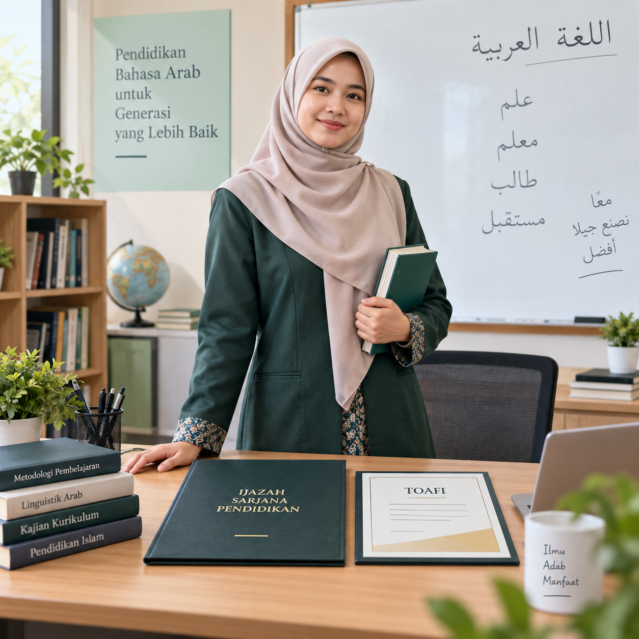 Legitimasi Sertifikat TOAFL untuk Guru Bahasa Arab 1 Ilustrasi calon Guru Bahasa Arab dengan ijazah sarjana pendidikan dan sertifikat TOAFL