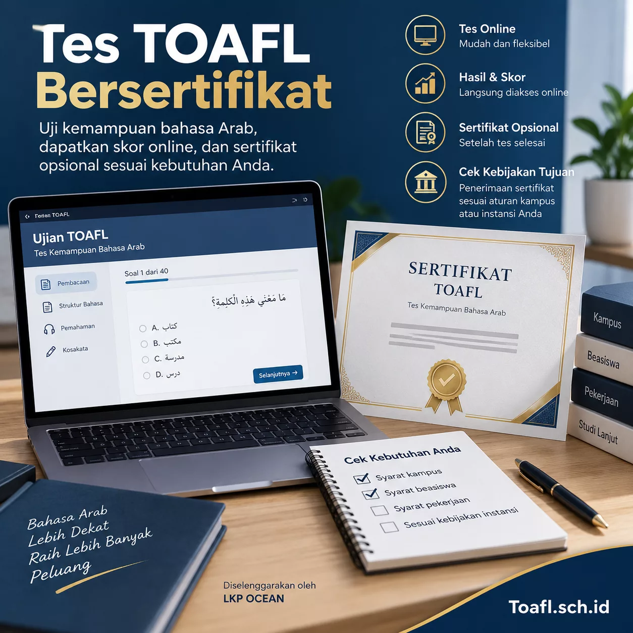 Tes TOAFL Bersertifikat yang Tepat untuk Kebutuhan Kampus 1 Tes TOAFL bersertifikat untuk kebutuhan kampus dan instansi dari Toafl.sch.id