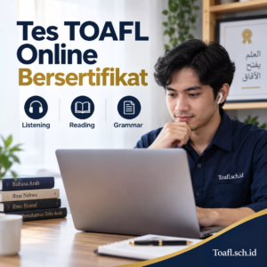 Tes TOAFL online bersertifikat Toafl.sch.id dengan peserta mengerjakan ujian bahasa Arab melalui laptop